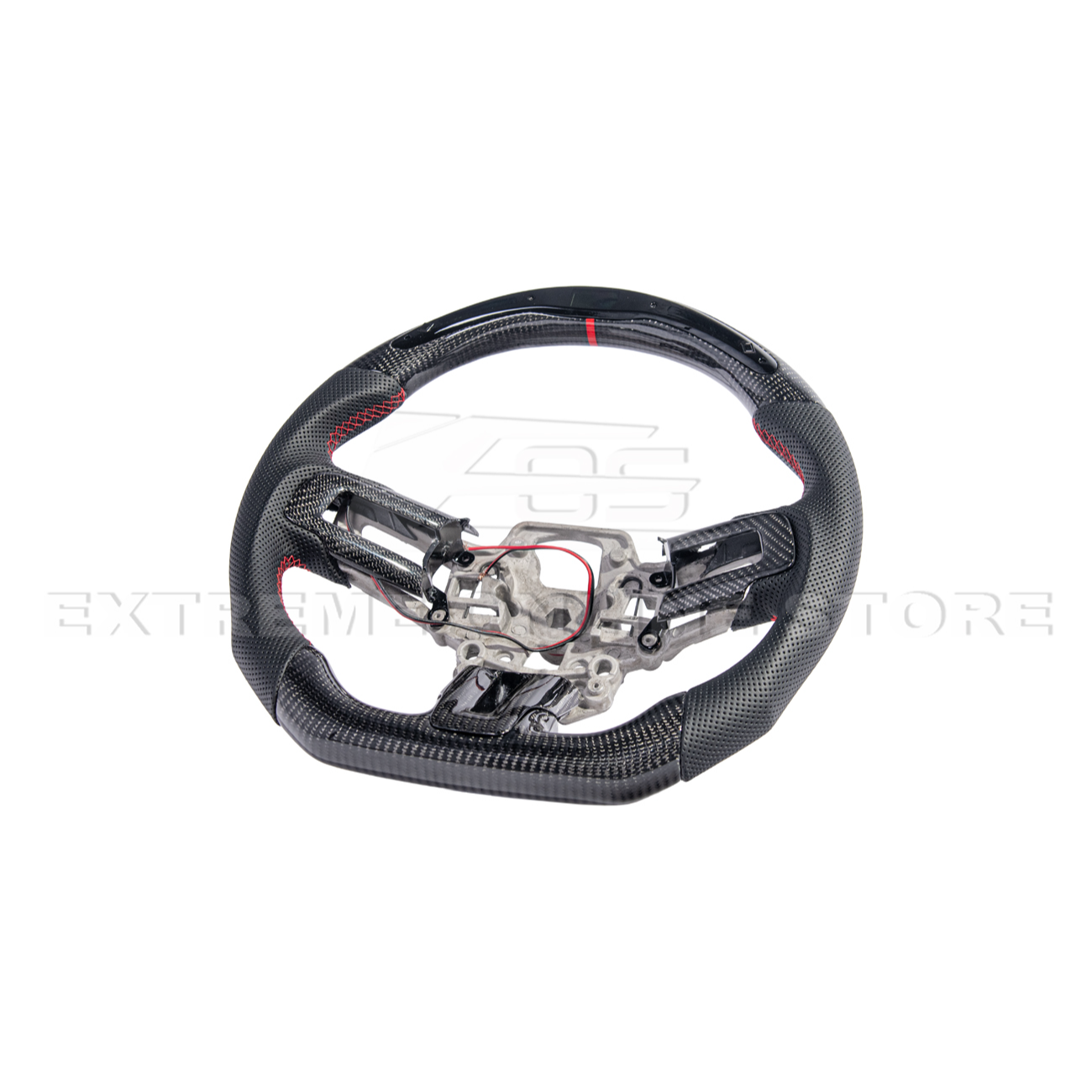2015-23 Mustang Black Leather Red Stitching Carbon Fiber Steering Wheel