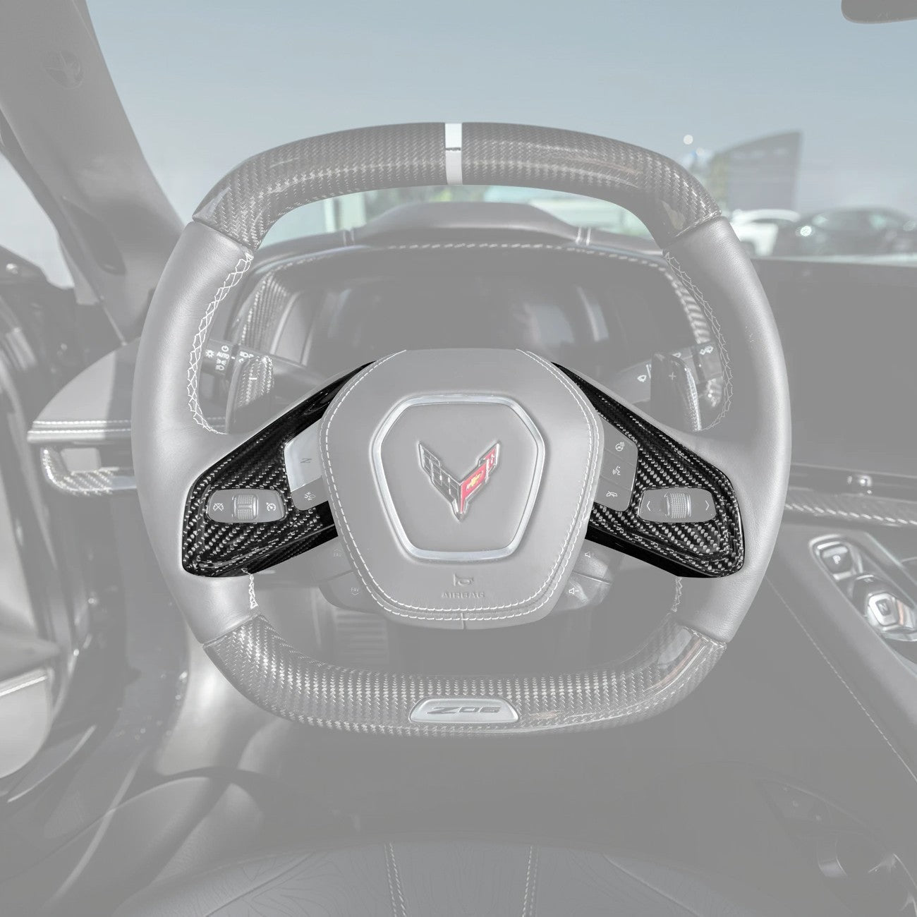 Corvette C8 DRY CARBON FIBER Steering Wheel Trim Cover w/ Collison Button