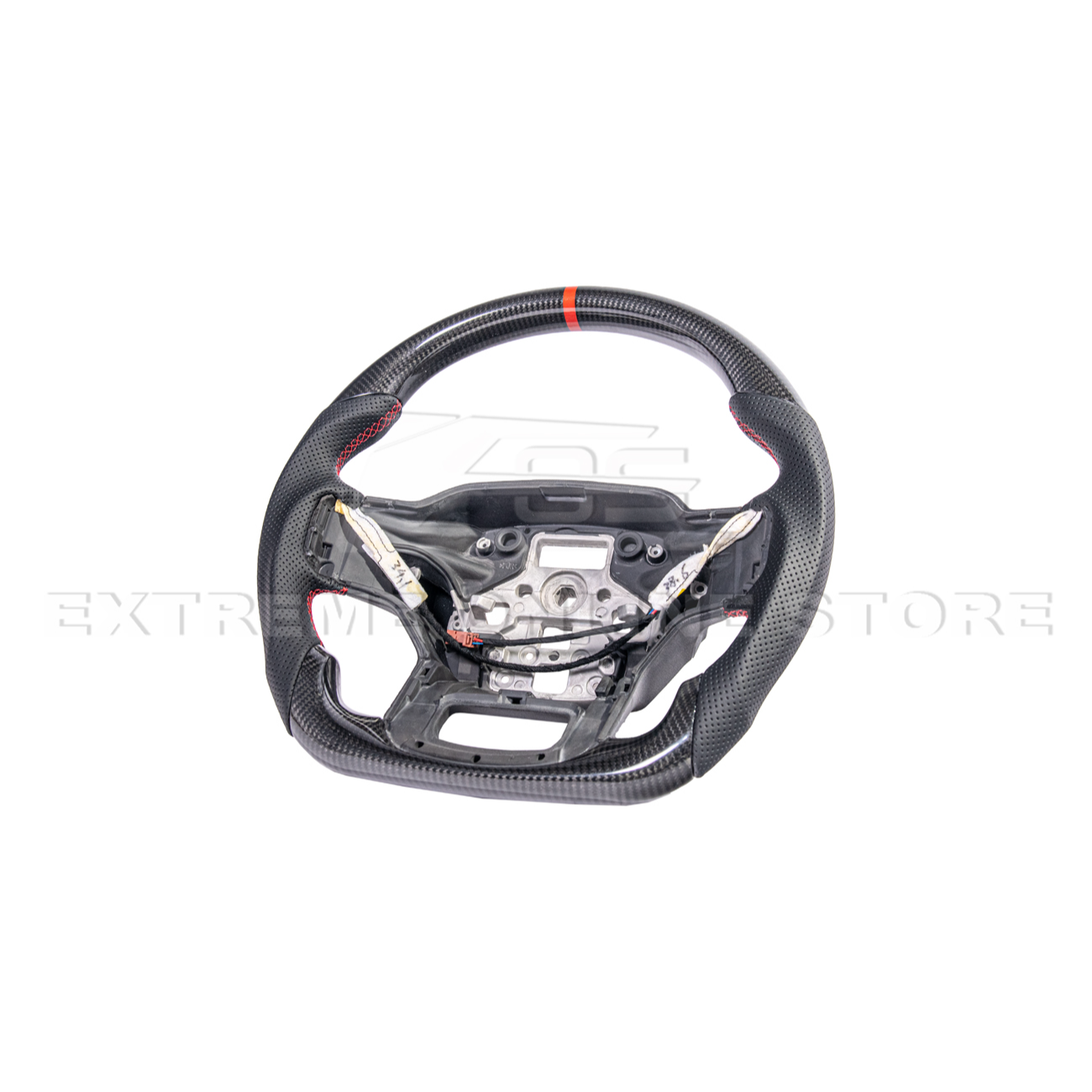 2021-Up Ford F-150 CARBON FIBER Perforated Leather Red Stripe Steering Wheel