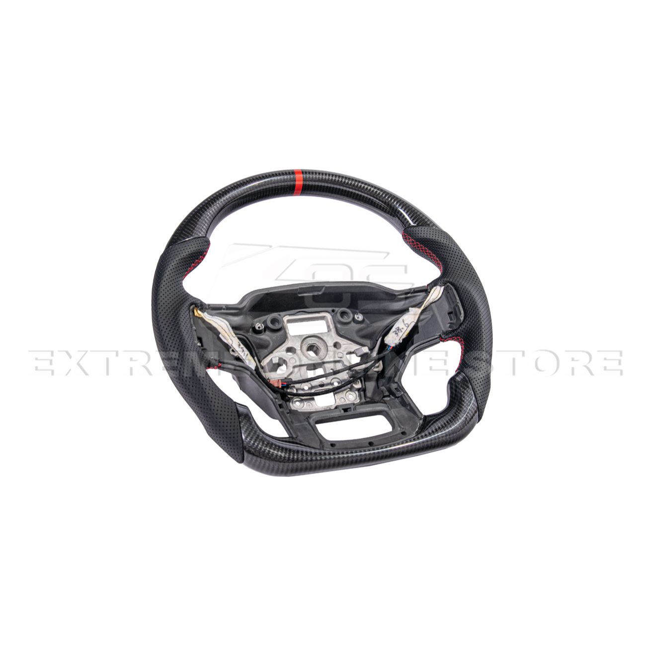 2021-Up Ford F-150 CARBON FIBER Perforated Leather Red Stripe Steering Wheel