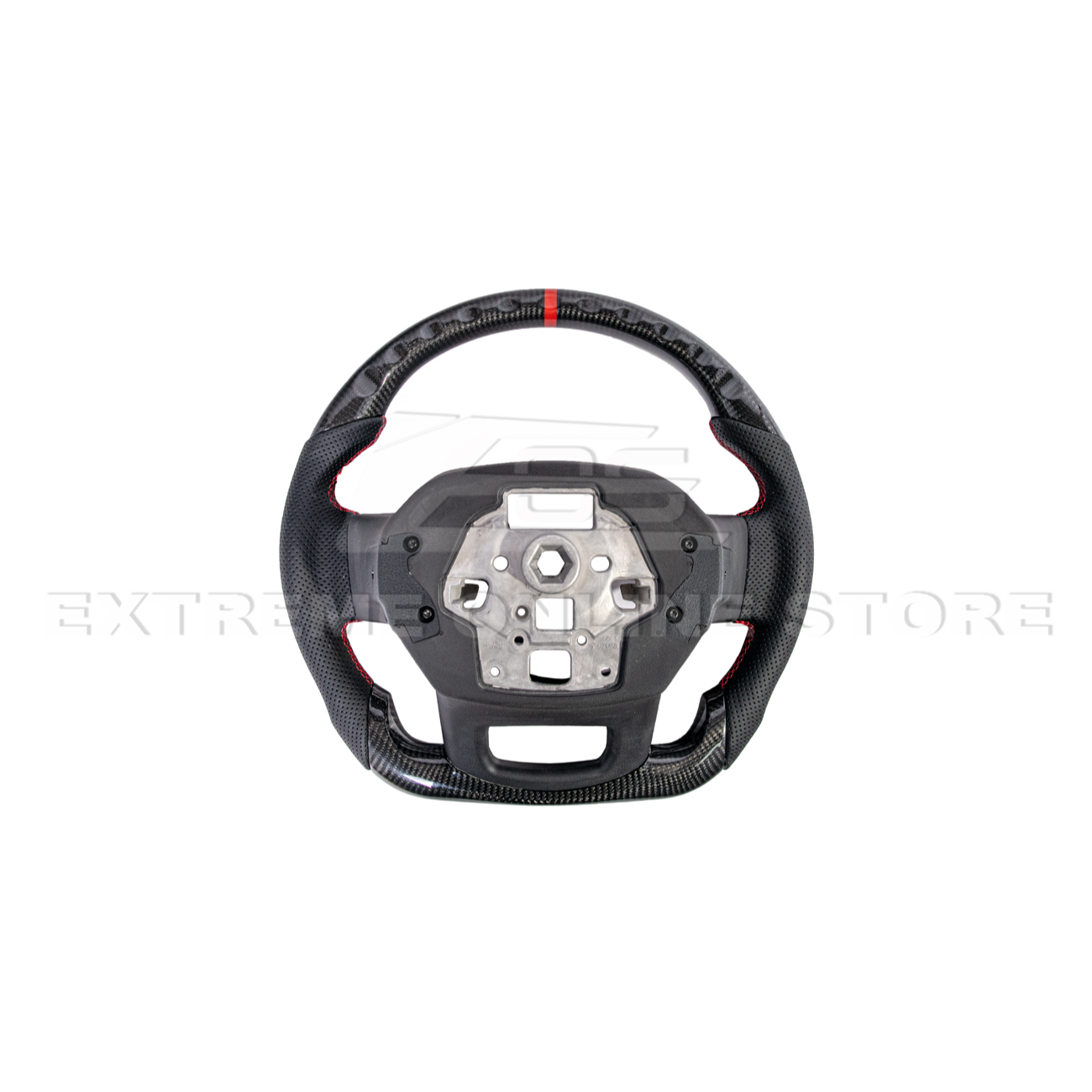 2021-Up Ford F-150 CARBON FIBER Perforated Leather Red Stripe Steering Wheel