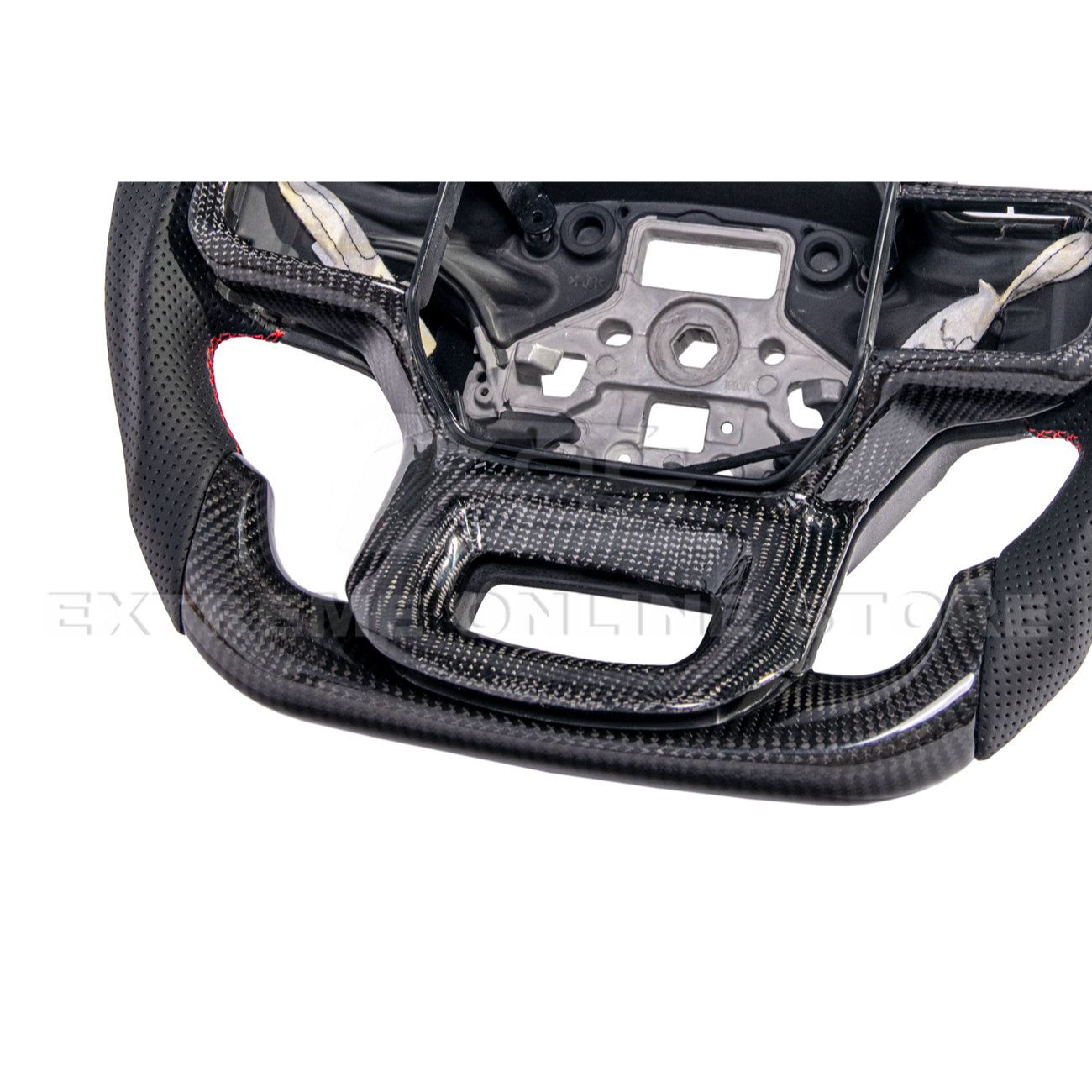 2021-Up Ford F-150 CARBON FIBER Perforated Leather Red Stripe Steering Wheel