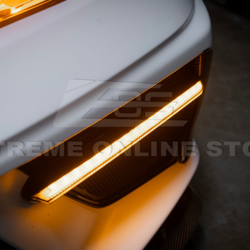 2020-Up Corvette C8 DRY CARBON FIBER Sequential LED DRL Light Bar Bezel Insert