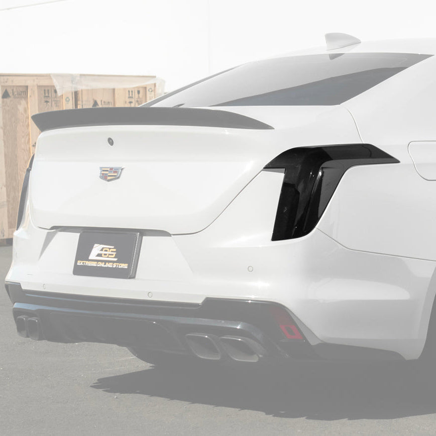 2020-Up Cadillac CT4 | SMOKE TINTED Rear Tail Light Trim Bezel Cover Pair