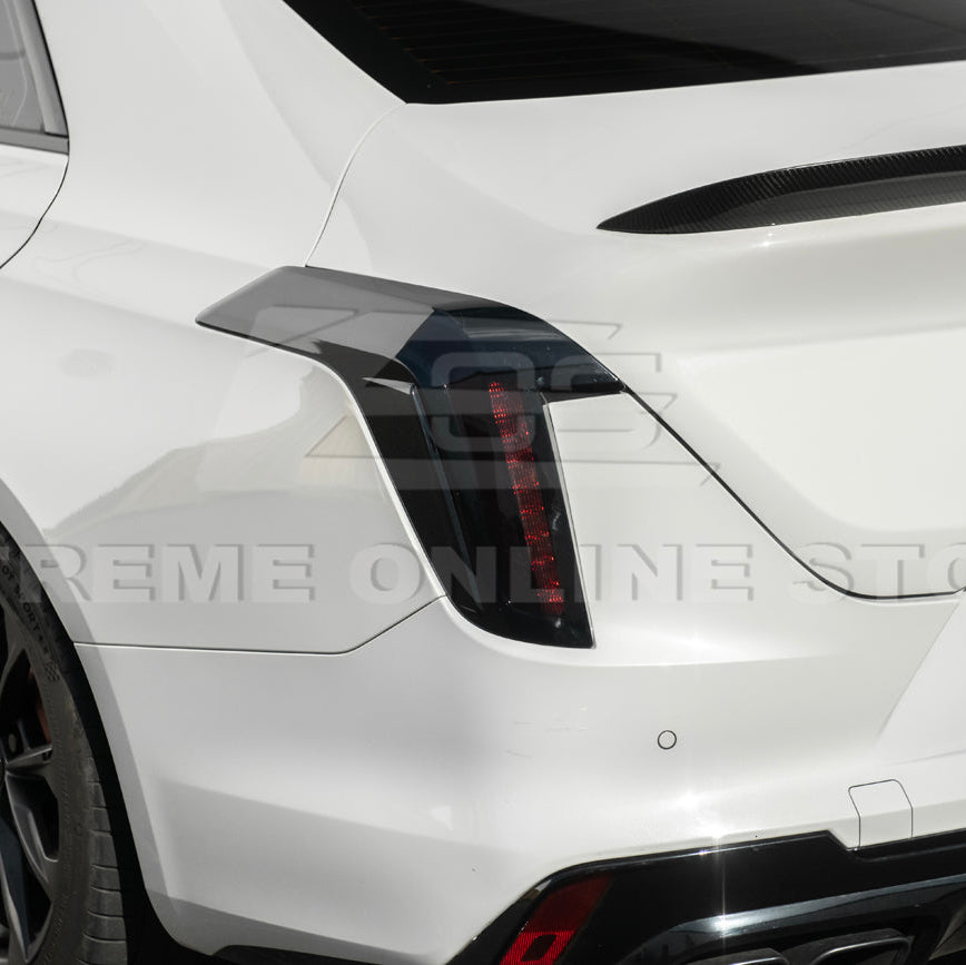 2020-Up Cadillac CT4 | SMOKE TINTED Rear Tail Light Trim Bezel Cover Pair