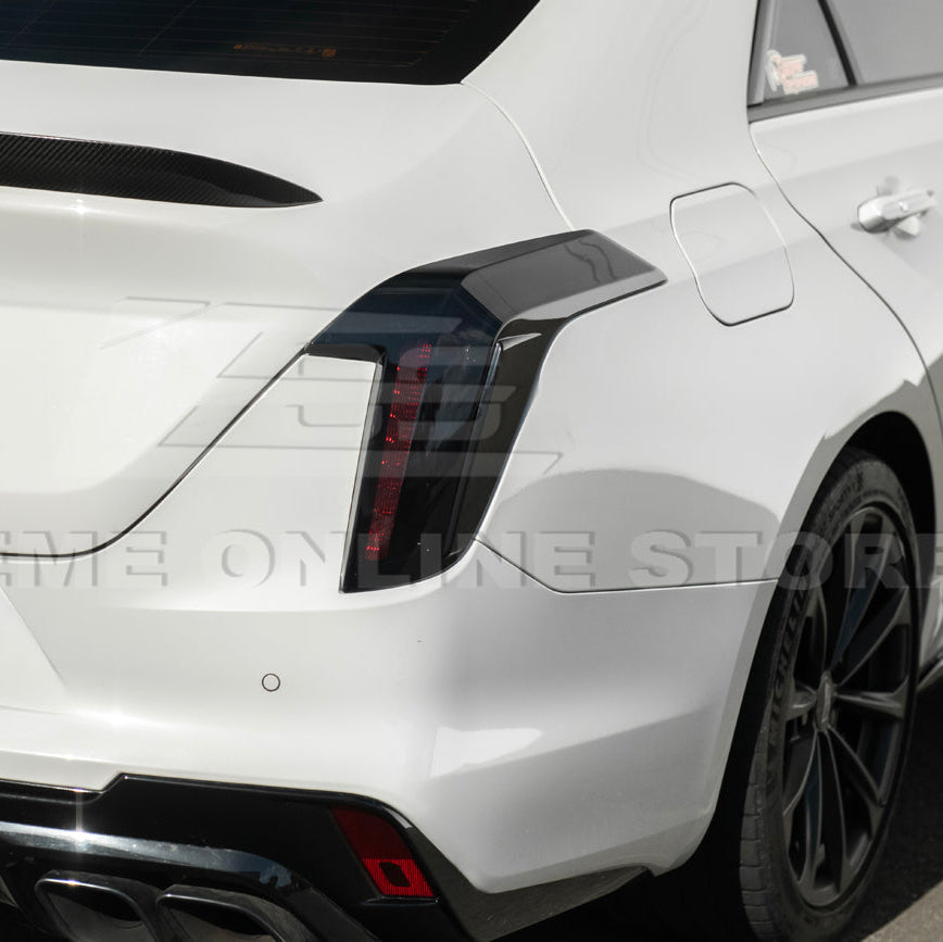 2020-Up Cadillac CT4 | SMOKE TINTED Rear Tail Light Trim Bezel Cover Pair