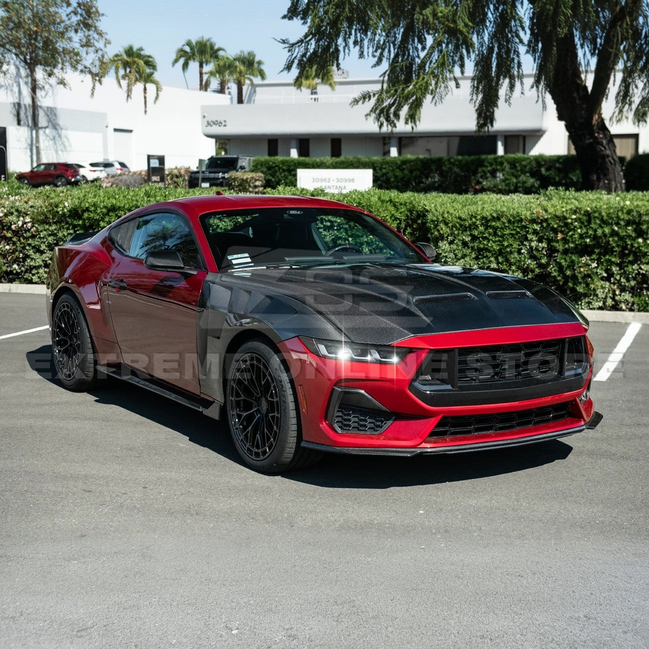 2024-Up Ford Mustang Super Snake Style CARBON FIBER Front Bumper Hood Vented Cover