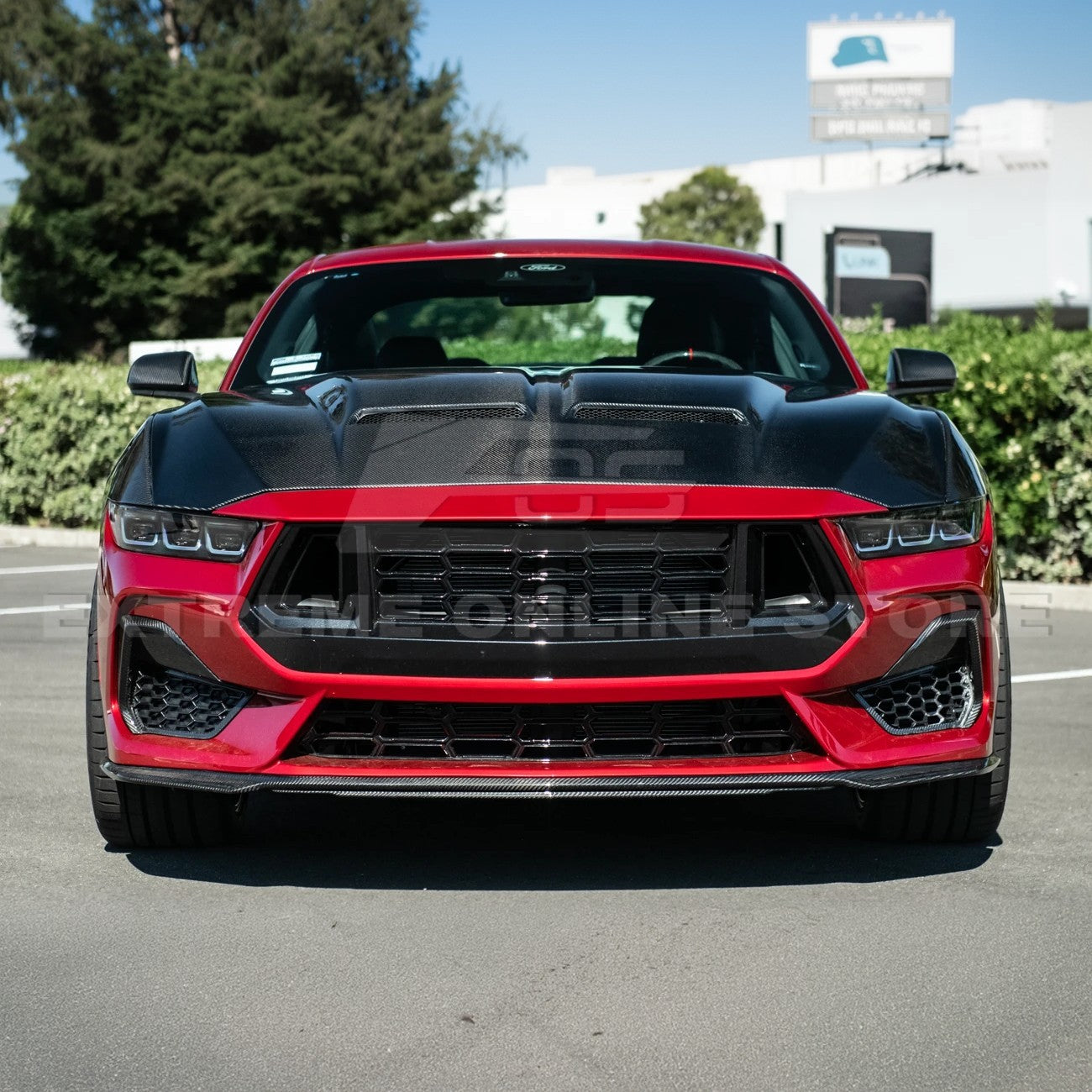 2024-Up Ford Mustang Super Snake Style CARBON FIBER Front Bumper Hood Vented Cover