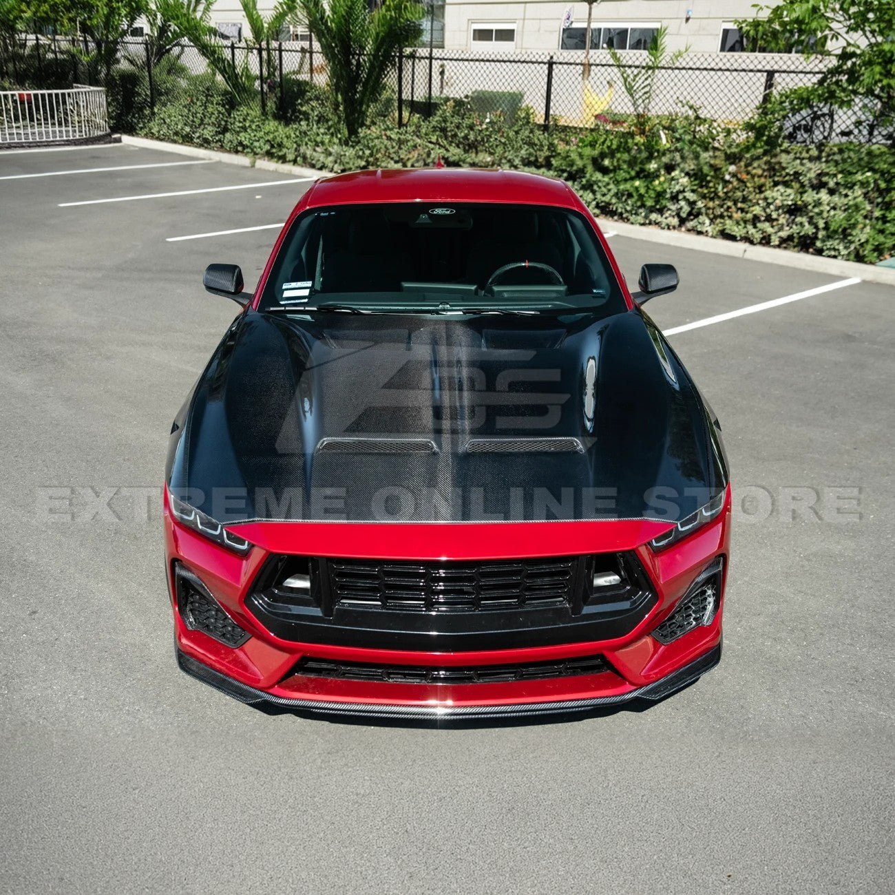 2024-Up Ford Mustang Super Snake Style CARBON FIBER Front Bumper Hood Vented Cover