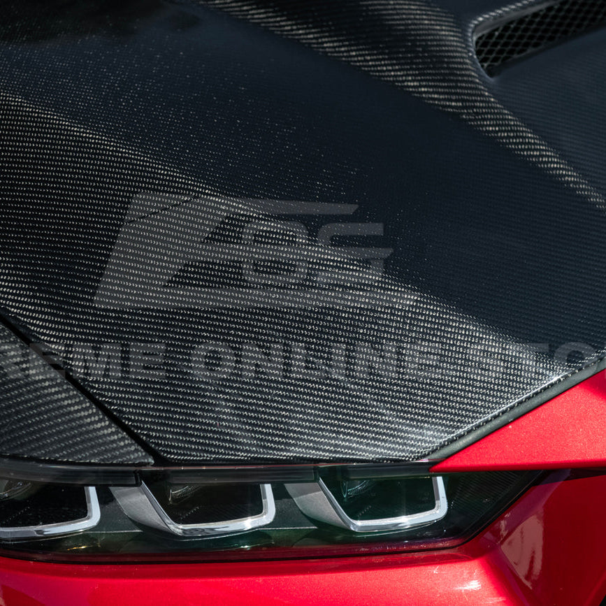 2024-Up Ford Mustang Super Snake Style CARBON FIBER Front Bumper Hood Vented Cover