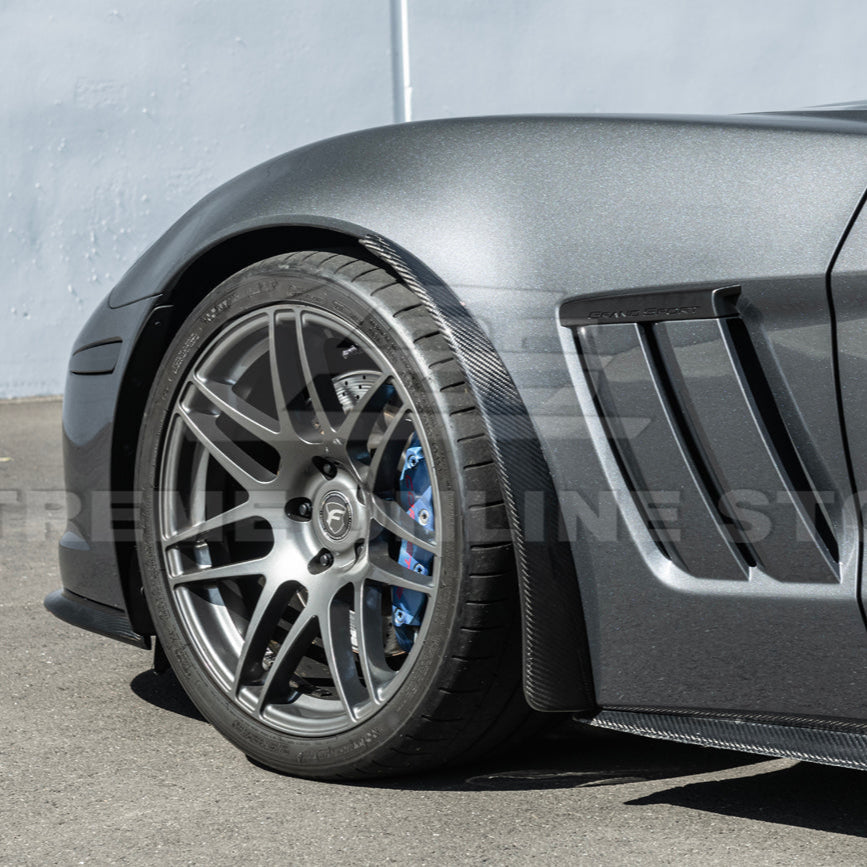 2005-13 Corvette C6 Z06 ZR1 Extended DRY CARBON FIBER Front Splash Guard Mud Flaps