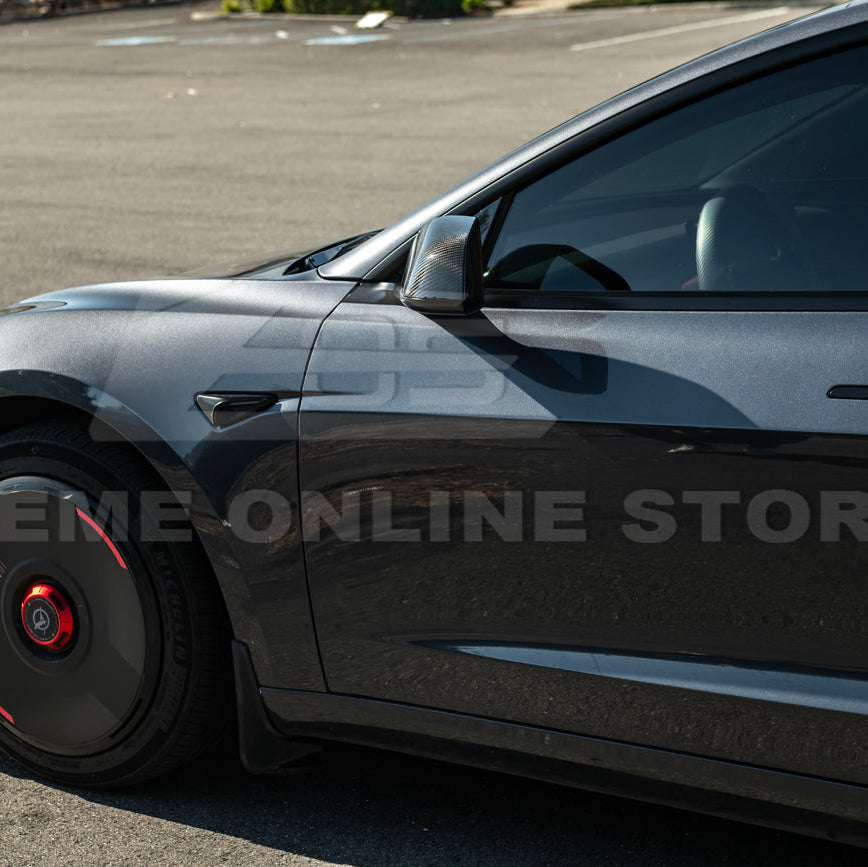 2024-Up Tesla Model 3 Dry Carbon Fiber Tape On Side Mirror Cap Covers Pair