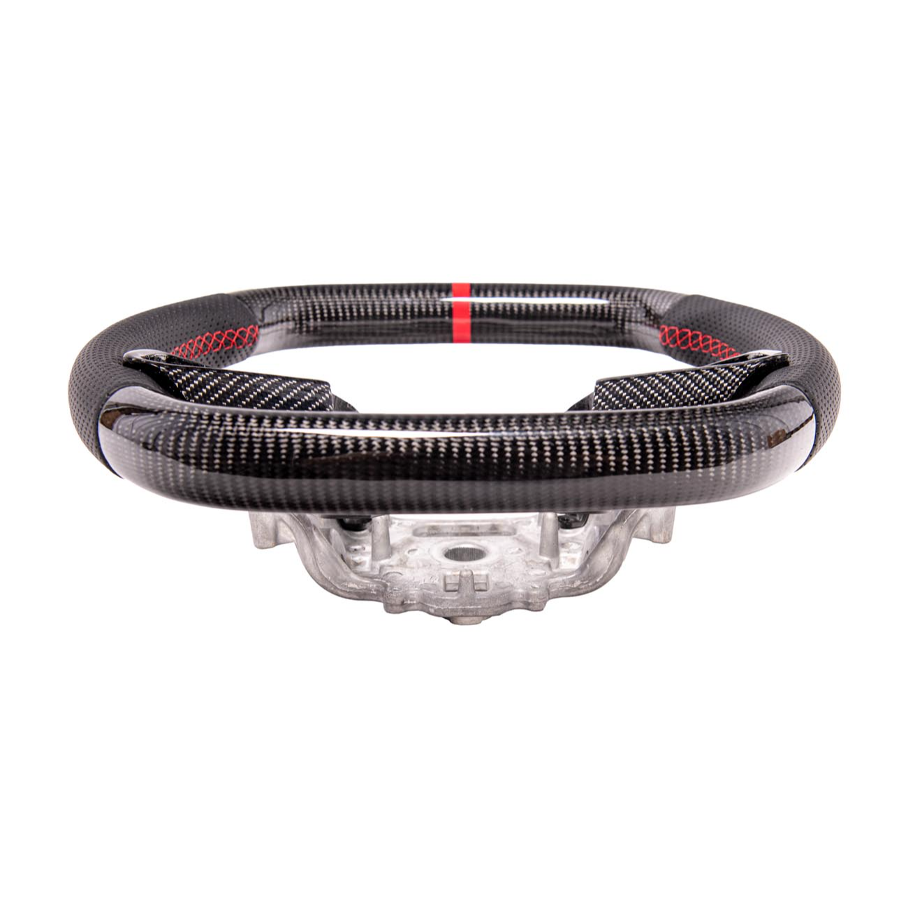 2020-Up Corvette C8 CARBON FIBER Perforated Leather Red Stripe Steering Wheel