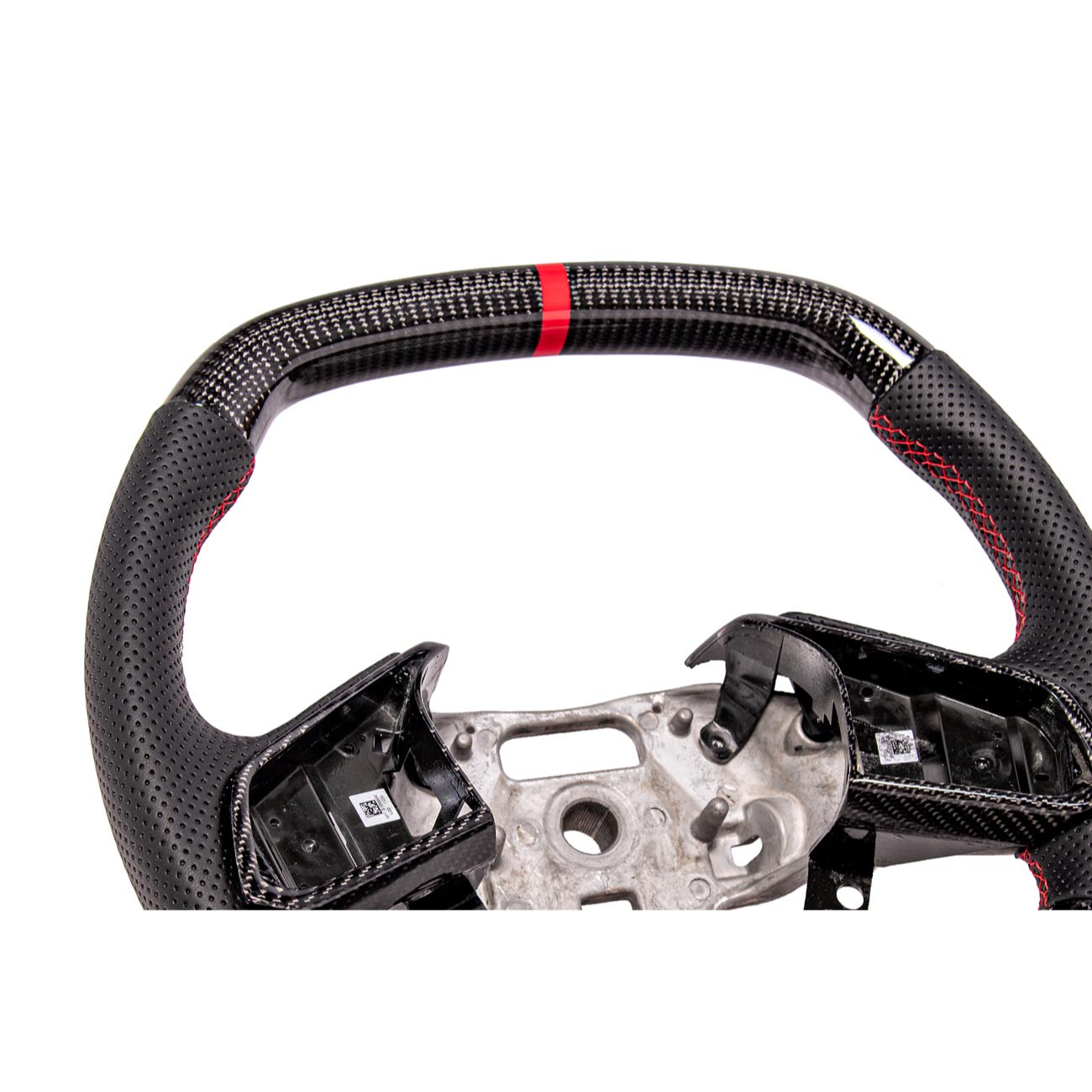 2020-Up Corvette C8 CARBON FIBER Perforated Leather Red Stripe Steering Wheel