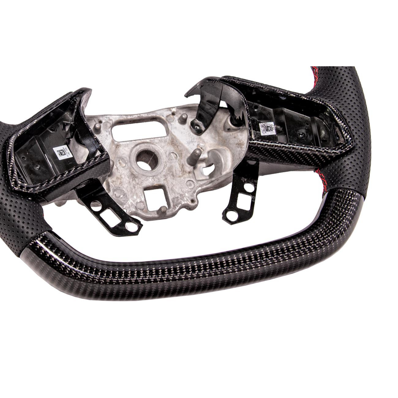 2020-Up Corvette C8 CARBON FIBER Perforated Leather Red Stripe Steering Wheel
