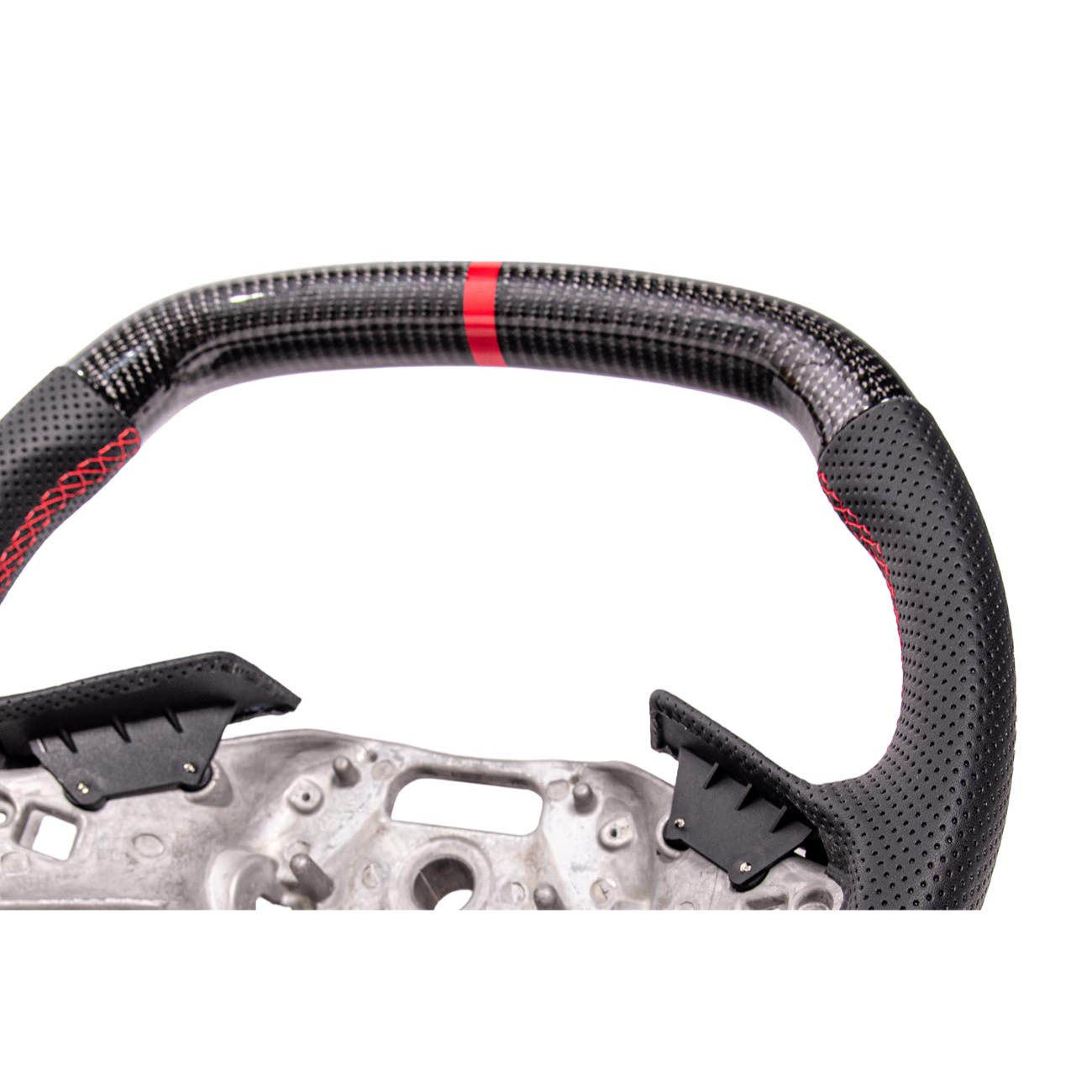 2020-Up Corvette C8 CARBON FIBER Perforated Leather Red Stripe Steering Wheel