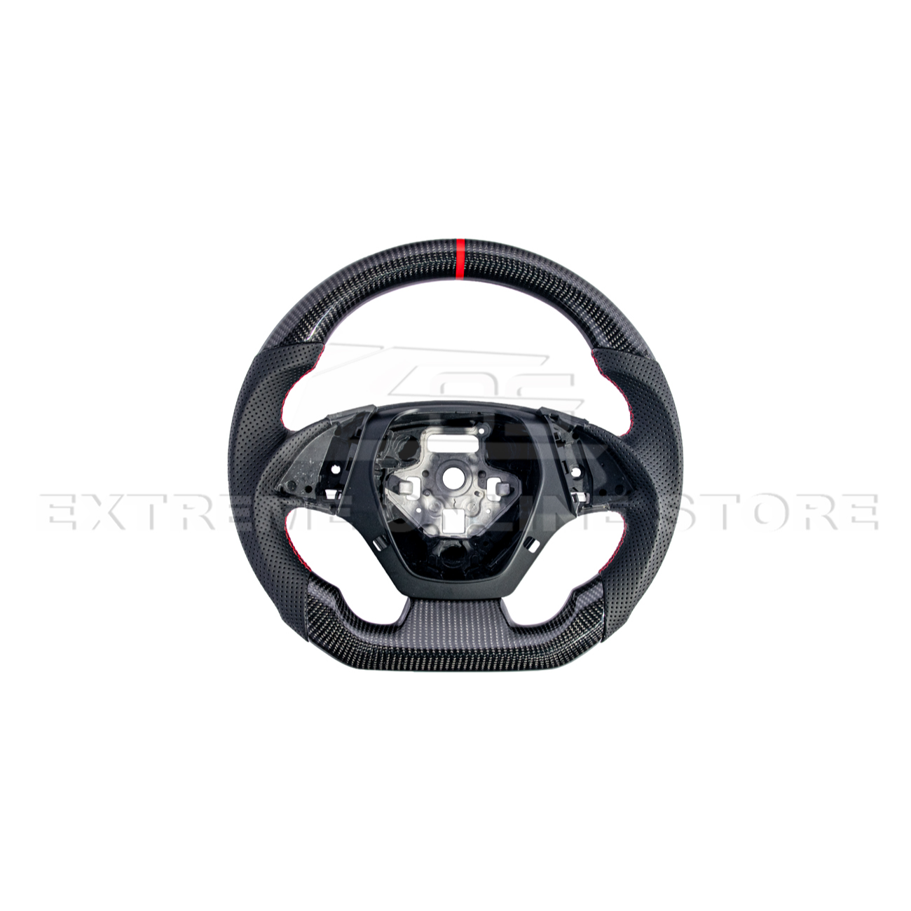 2016-2024 CAMARO CARBON FIBER Perforated Leather Red Stripe Steering Wheel