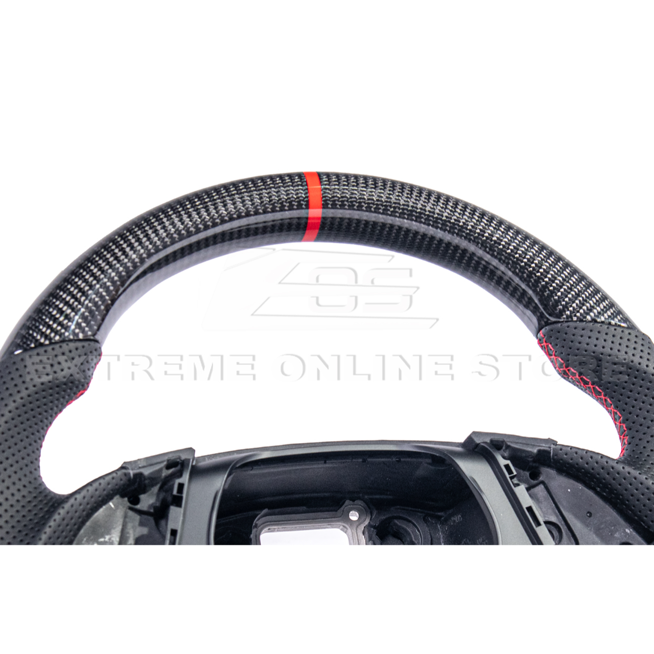 2016-2024 CAMARO CARBON FIBER Perforated Leather Red Stripe Steering Wheel