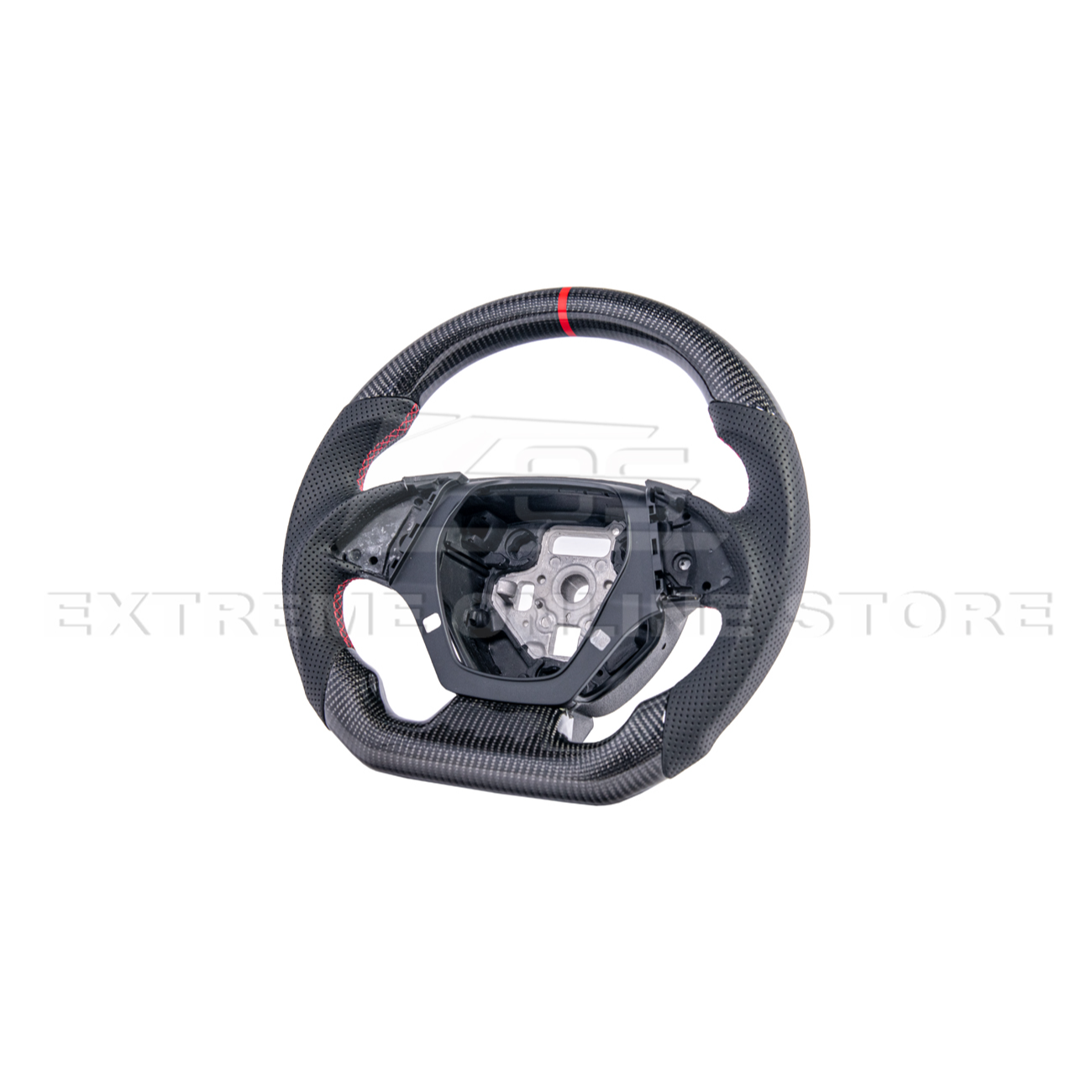 2016-2024 CAMARO CARBON FIBER Perforated Leather Red Stripe Steering Wheel