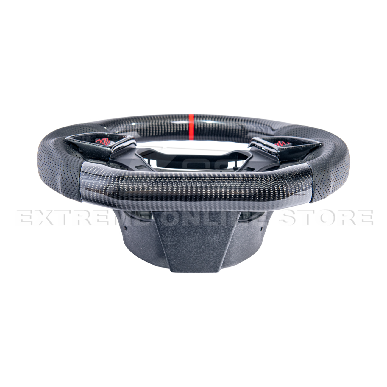 2016-2024 CAMARO CARBON FIBER Perforated Leather Red Stripe Steering Wheel