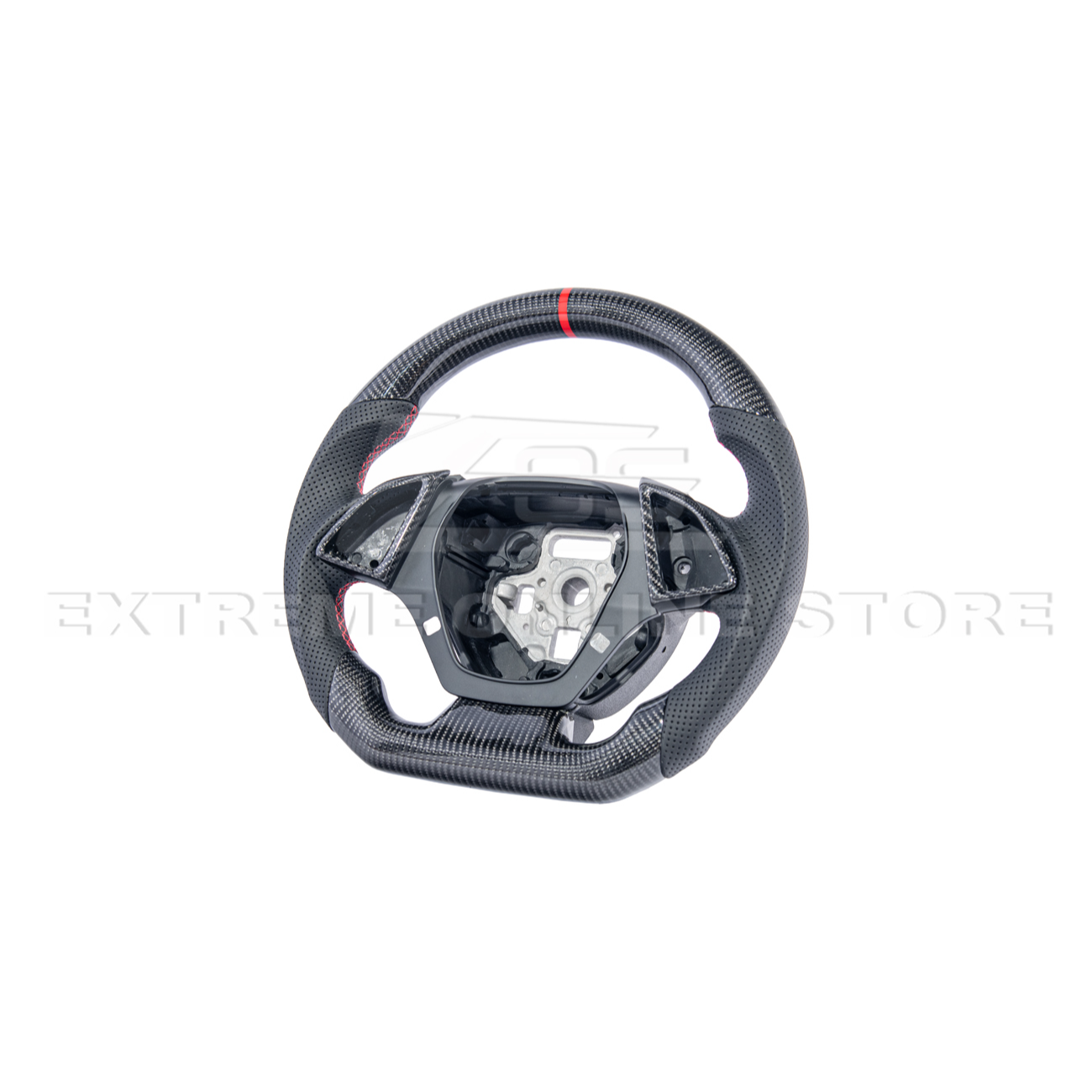 2016-2024 CAMARO CARBON FIBER Perforated Leather Red Stripe Steering Wheel
