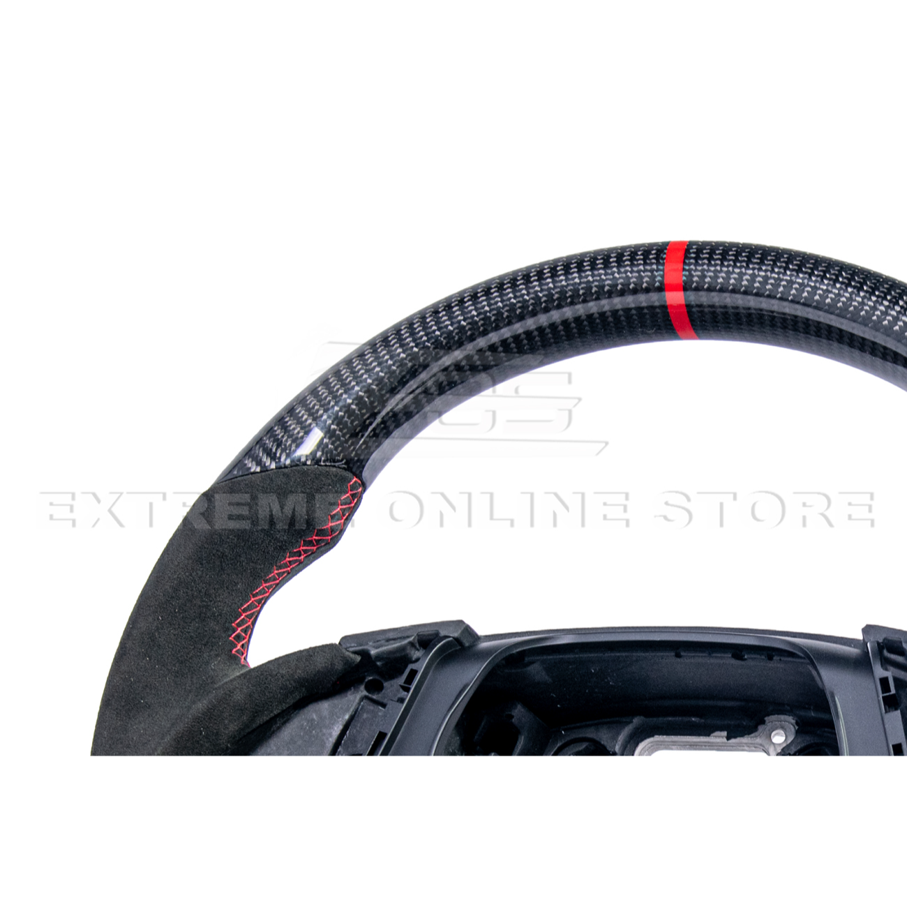 2016-2024 CAMARO CARBON FIBER Black Alcantara Red Stripe Steering Wheel