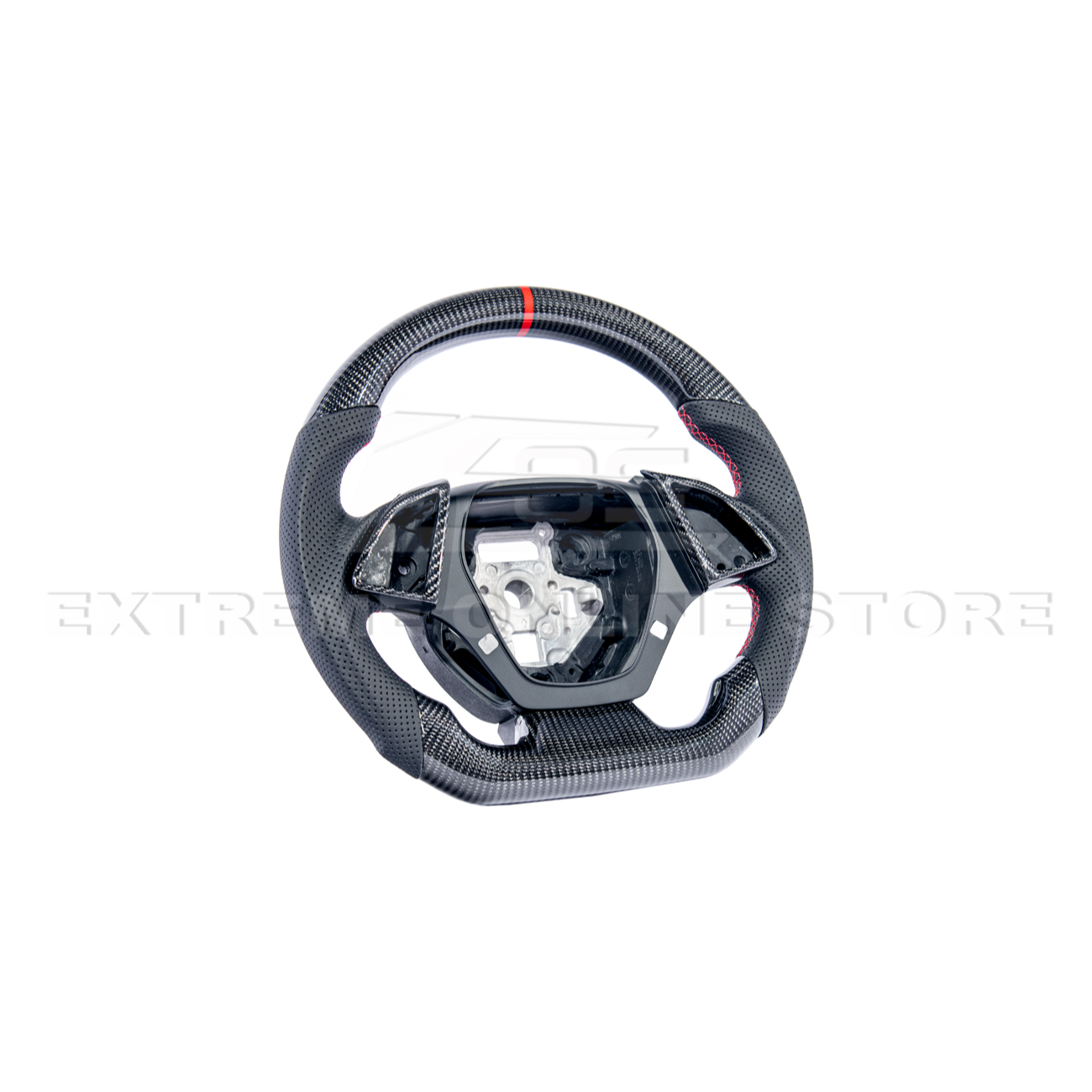2016-2024 CAMARO CARBON FIBER Perforated Leather Red Stripe Steering Wheel