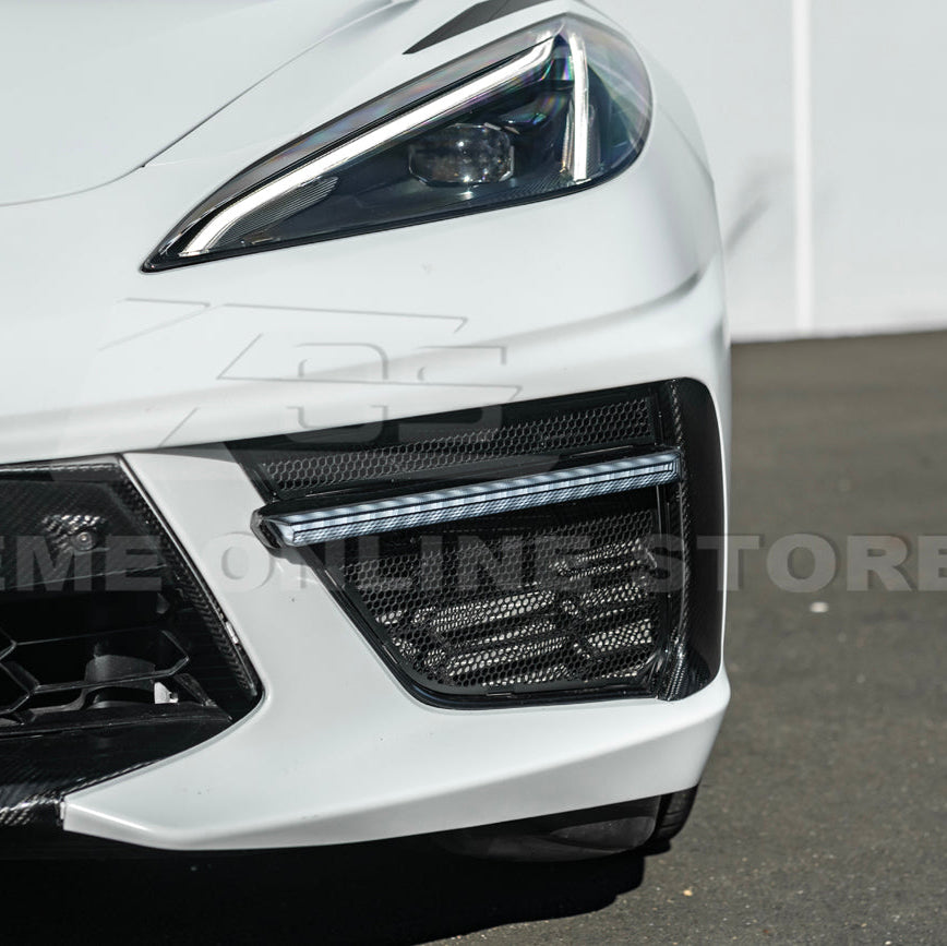2020-Up Corvette C8 DRY CARBON FIBER Sequential LED DRL Light Bar Bezel Insert