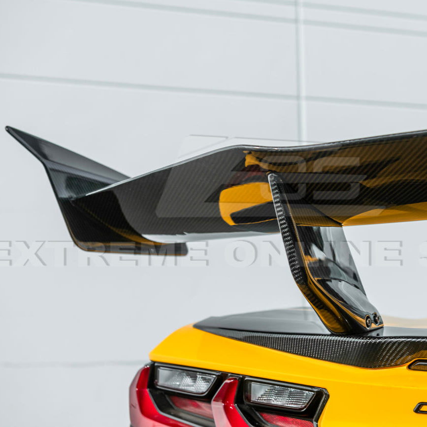 Corvette C8 ZR1 Style DRY CARBON FIBER Rear High Wing Spoiler Bracket