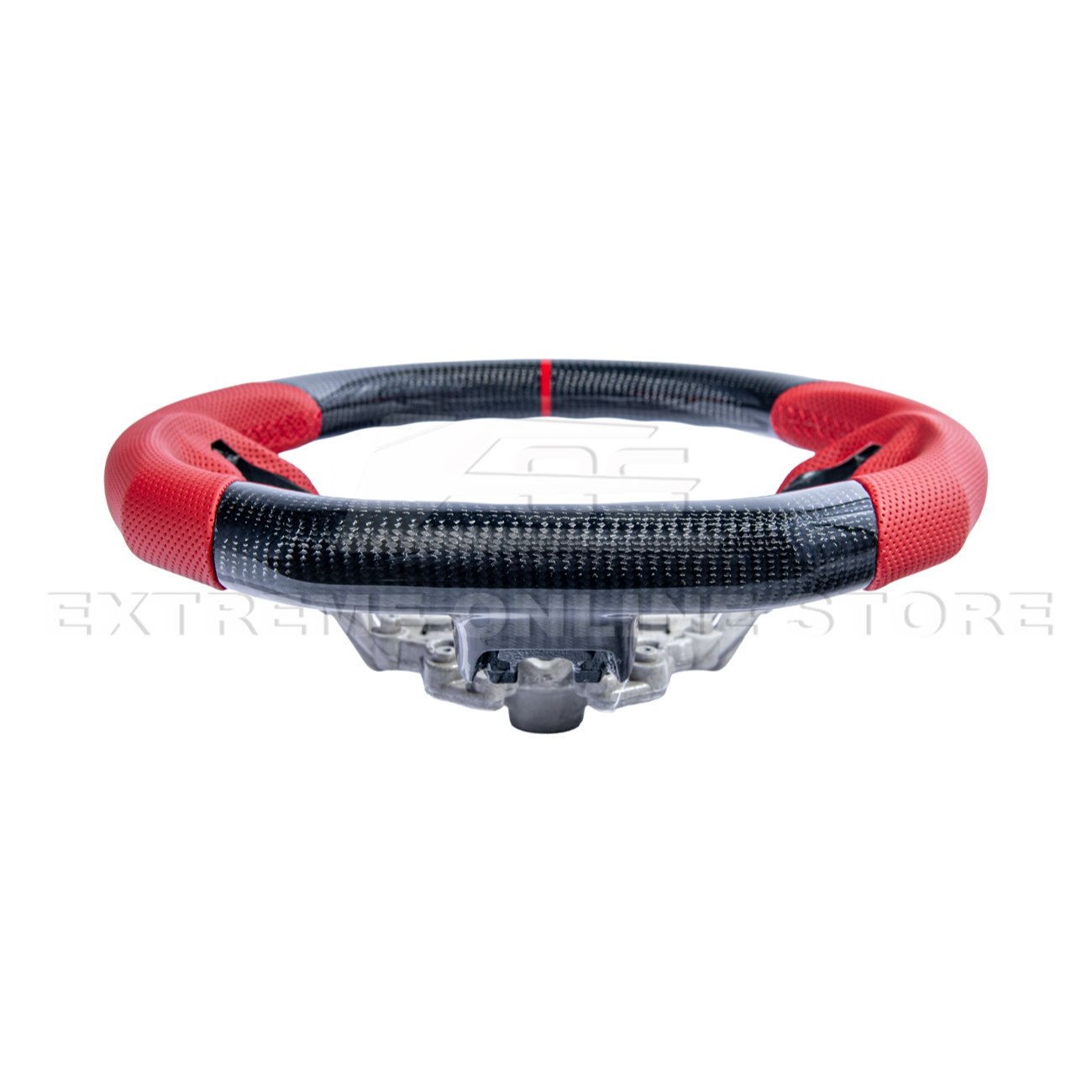 2015-23 Mustang Red Leather Red Stitching Carbon Fiber Steering Wheel