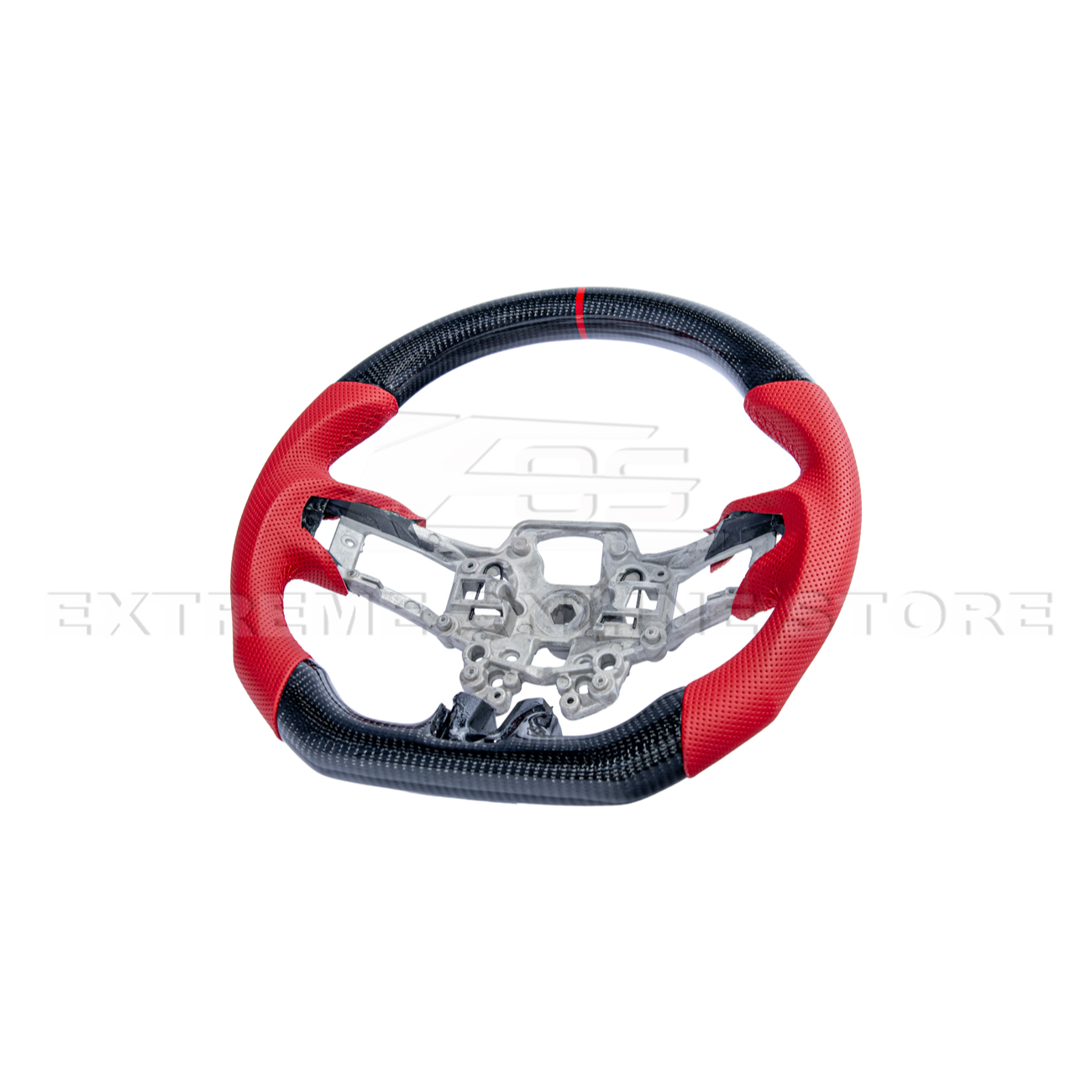 2015-23 Mustang Red Leather Red Stitching Carbon Fiber Steering Wheel