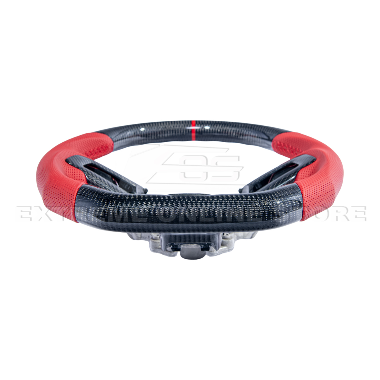 2015-23 Mustang Red Leather Red Stitching Carbon Fiber Steering Wheel