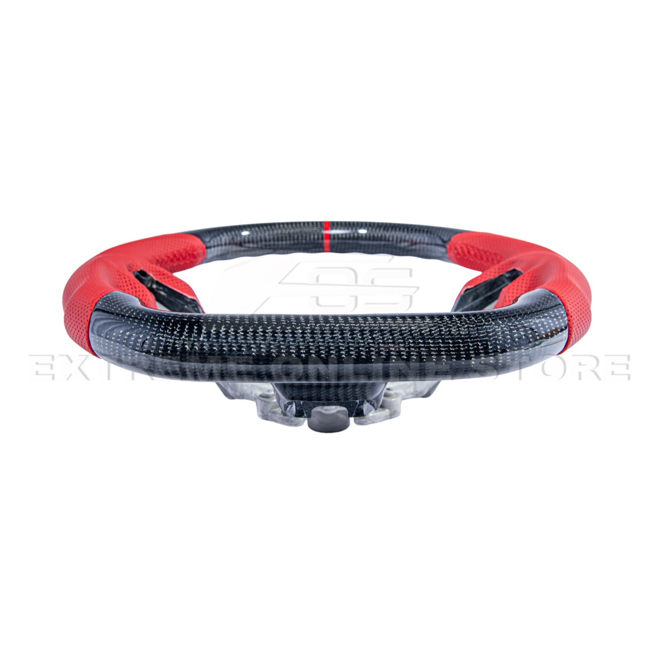 2015-23 Mustang Red Leather Red Stitching Carbon Fiber Steering Wheel