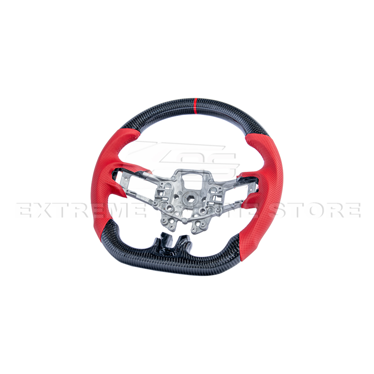 2015-23 Mustang Red Leather Red Stitching Carbon Fiber Steering Wheel
