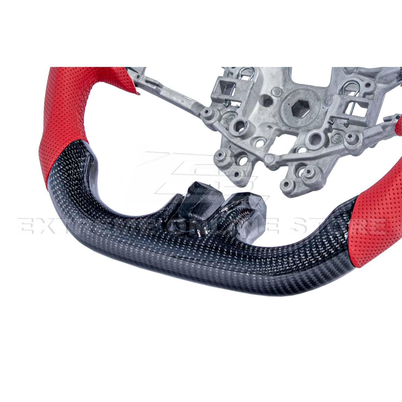 2015-23 Mustang Red Leather Red Stitching Carbon Fiber Steering Wheel