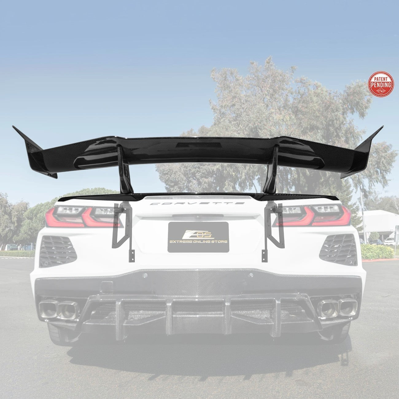Corvette C8 ZR1 Style DRY CARBON FIBER Rear High Wing Spoiler Bracket