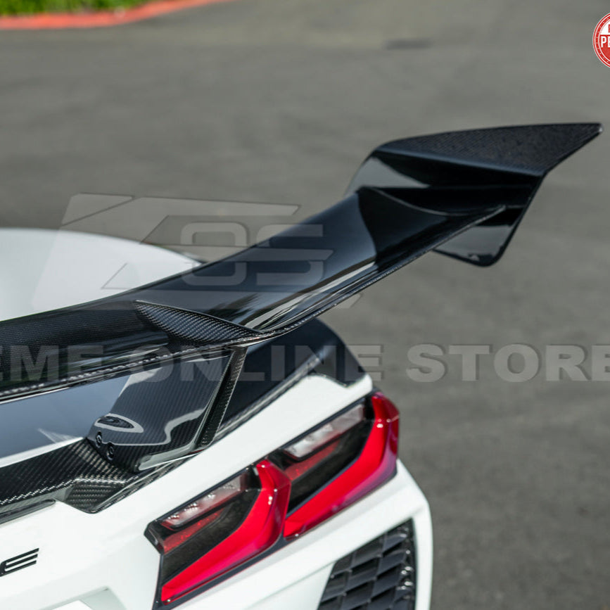 Corvette C8 ZR1 Style DRY CARBON FIBER Rear High Wing Spoiler Bracket