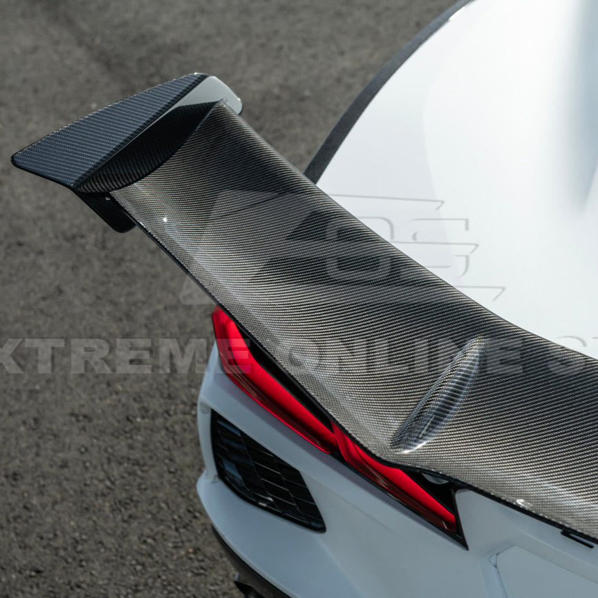 Corvette C8 ZR1 Style DRY CARBON FIBER Rear High Wing Spoiler Bracket