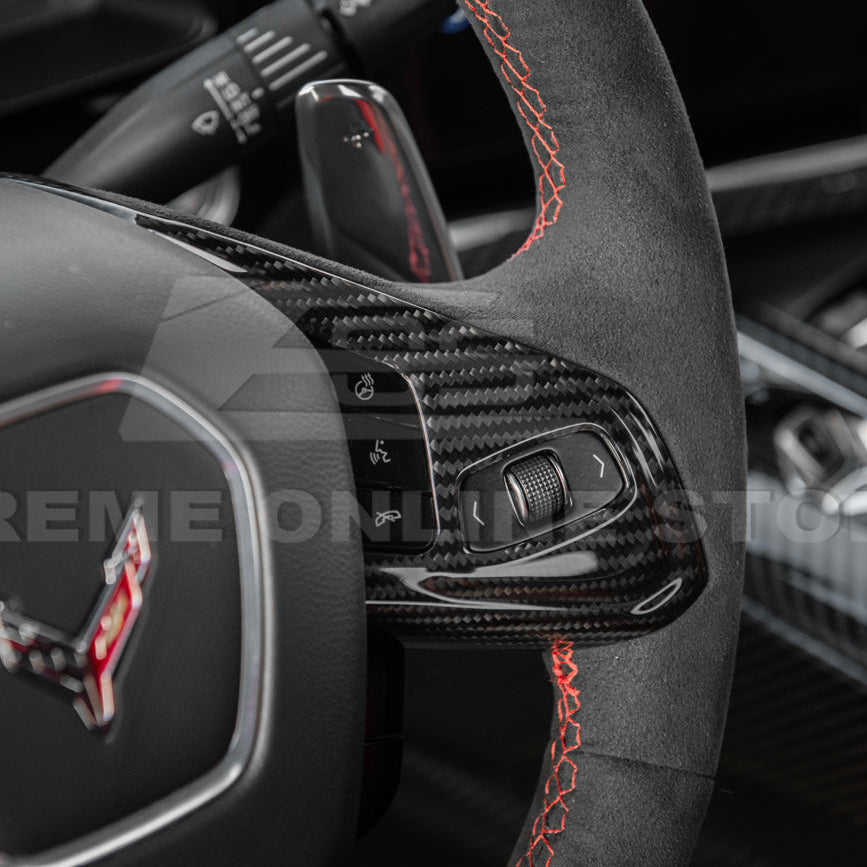 Corvette C8 DRY CARBON FIBER Steering Wheel Trim Cover