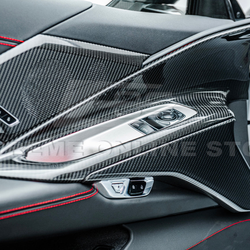 Corvette C8 DRY CARBON FIBER Window Switch Trim & Pillar Panel Cover