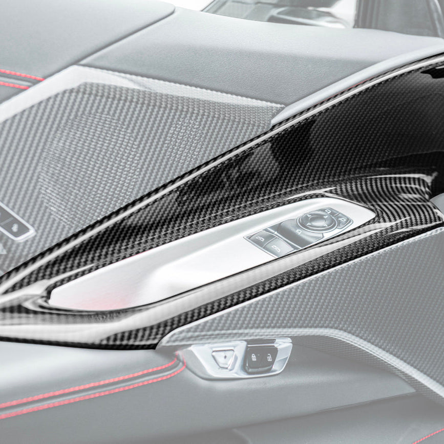 Corvette C8 DRY CARBON FIBER Window Switch Trim & Pillar Panel Cover