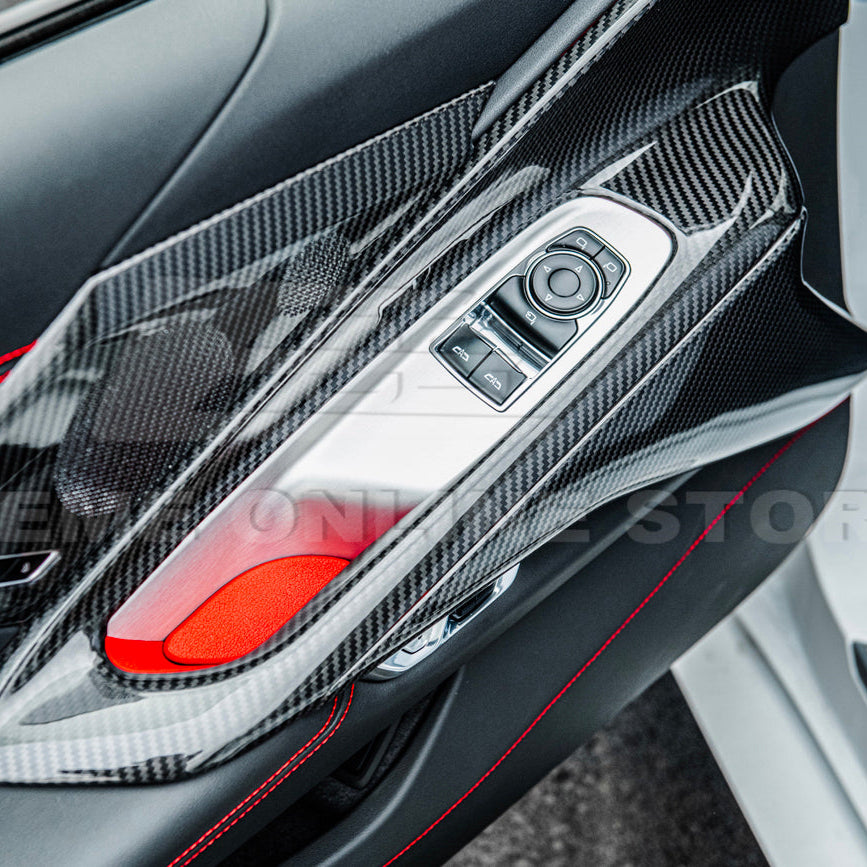 Corvette C8 DRY CARBON FIBER Window Switch Trim & Pillar Panel Cover