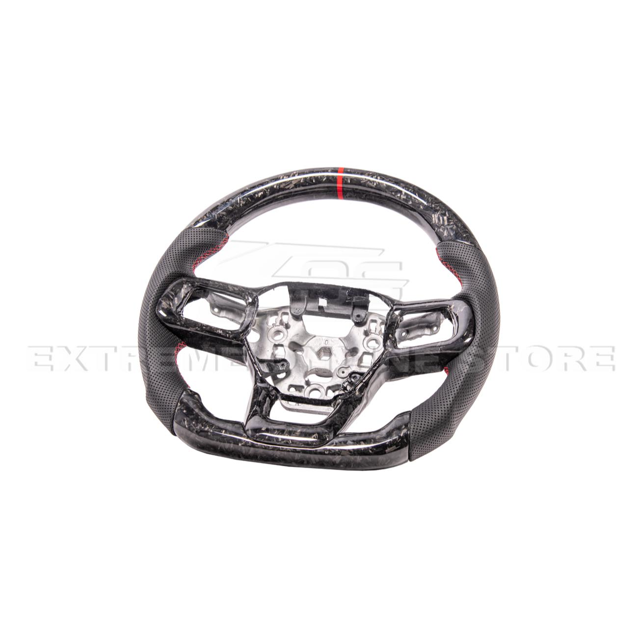 2024-Up Ford Mustang Forged CARBON FIBER Perforated Leather Red Stripe Steering Wheel