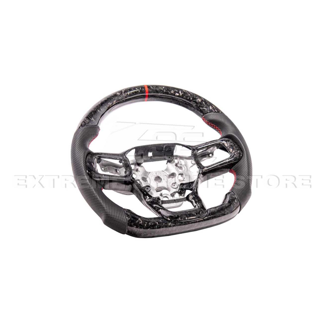 2024-Up Ford Mustang Forged CARBON FIBER Perforated Leather Red Stripe Steering Wheel