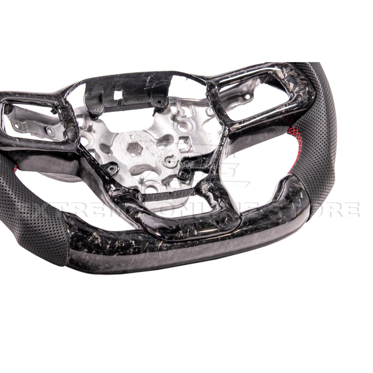 2024-Up Ford Mustang Forged CARBON FIBER Perforated Leather Red Stripe Steering Wheel