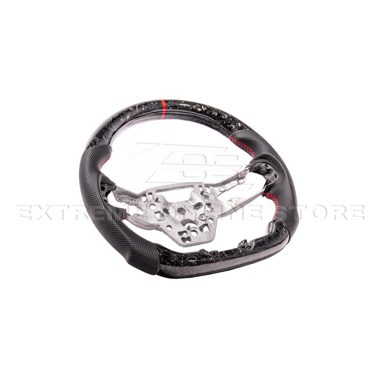 2024-Up Ford Mustang Forged CARBON FIBER Perforated Leather Red Stripe Steering Wheel