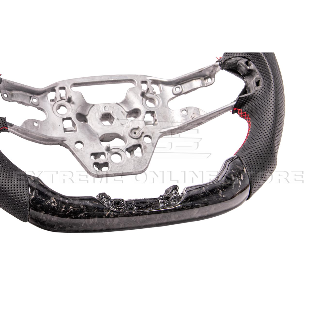 2024-Up Ford Mustang Forged CARBON FIBER Perforated Leather Red Stripe Steering Wheel