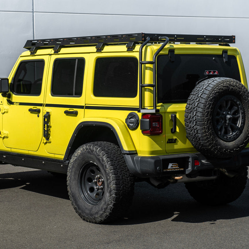 2018-Up Jeep Wrangler | Carbon Steel Black Full-Length Roof Cargo Rack Ladder