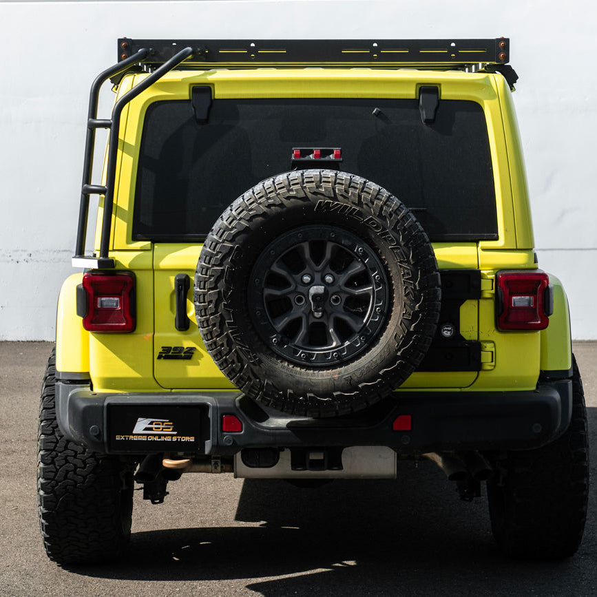 2018-Up Jeep Wrangler | Carbon Steel Black Full-Length Roof Cargo Rack Ladder