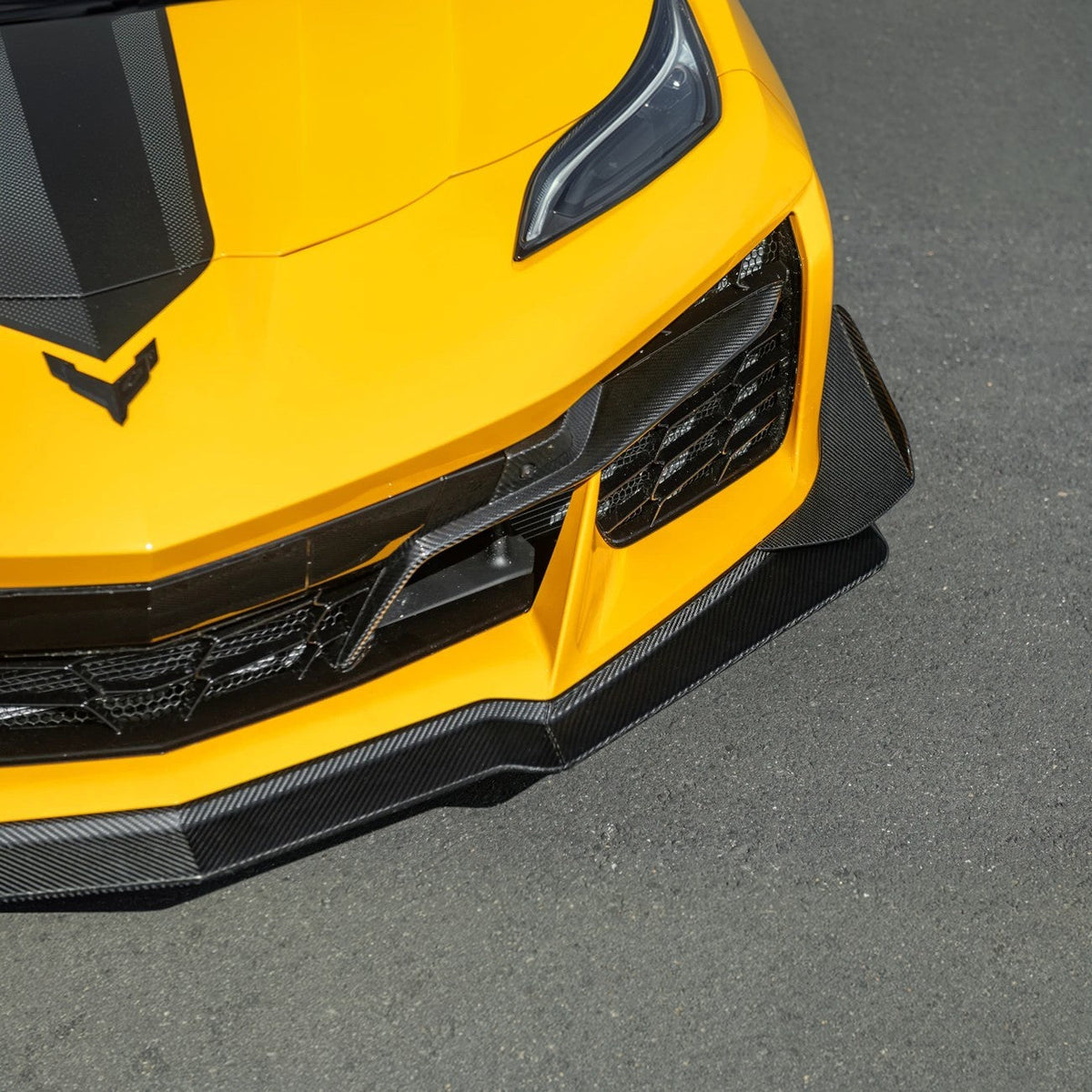 2023-Present Corvette C8 Z06 / E-Ray | Z07 Extended DRY CARBON FIBER Front Lip Splitter & No-Drill Canards